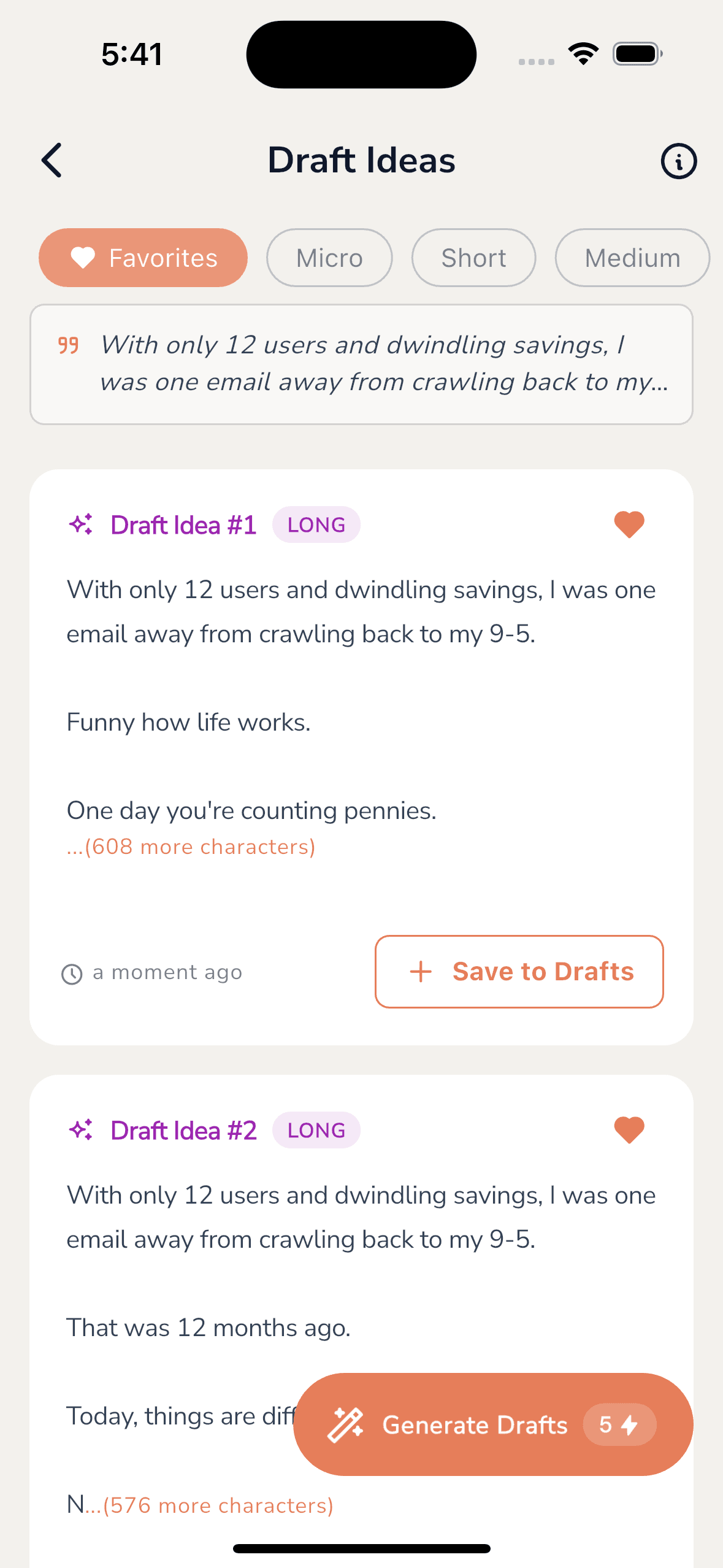 From hooks to full drafts in seconds