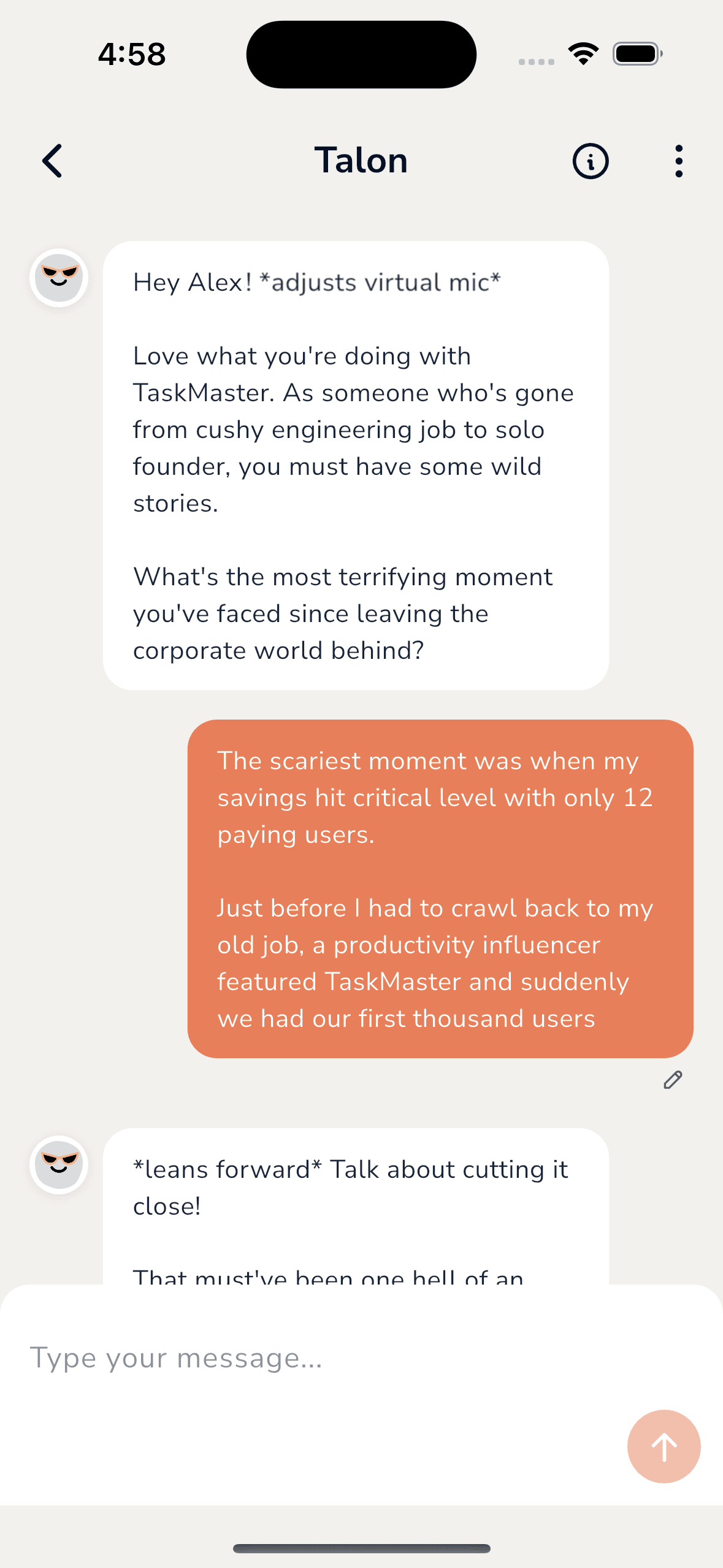 Conteflow mobile app interview screen