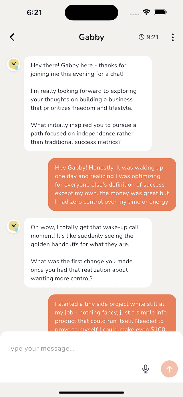 Conteflow mobile app interview chat screen