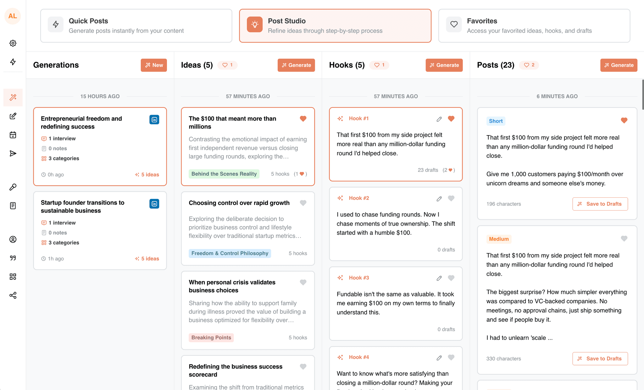 Conteflow web app showing content generation